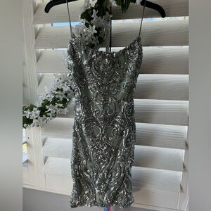 Mint green sequin mini dress